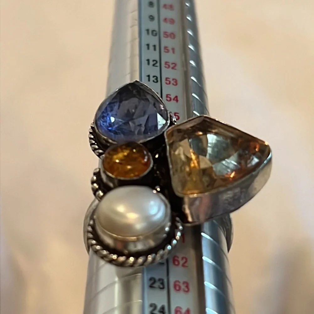 #369 Amethyst, Amber, Pearl Handcrafted Ring 💍 Size 9 NWOT - Picture 14 of 15